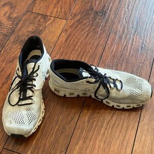 On Running Athletic Shoes White and Black Mesh Design